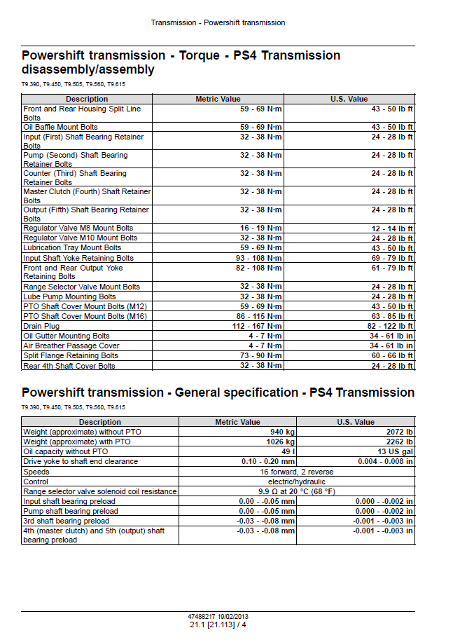 Download New Holland T9 Tier 4 Tractor Maintenance Manual 47512822 PDF