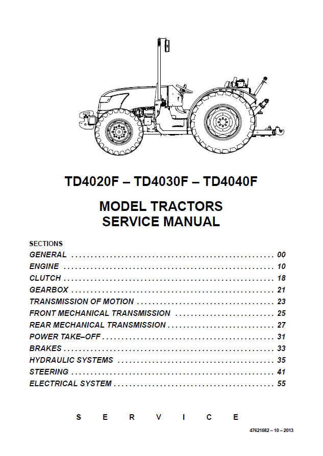 Download New Holland TD40 Series Tractor Service Manual - 47621082 PDF