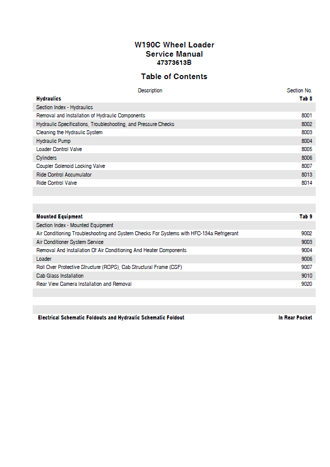 Download New Holland W190C Wheel Loader Repair Guide 47373613B PDF