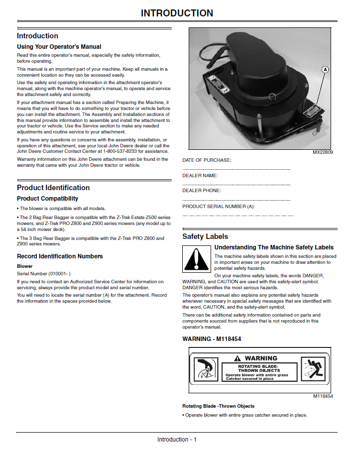 Download OMTCU24344 John Deere Blower & Rear Bagger Guide