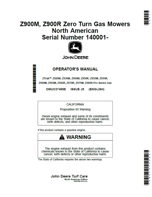 Download OMUC37498E - John Deere Zero Turn Mower Operation Guide