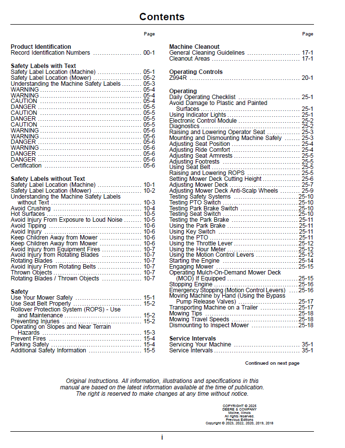 Download OMUC45503E John Deere Z994R Zero Turn ZTrak Pro Operator Manual