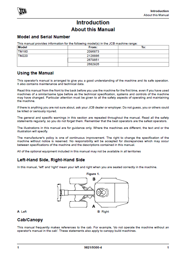 Download PDF: JCB TM180 TM220 Loader Owner & Operator Manual