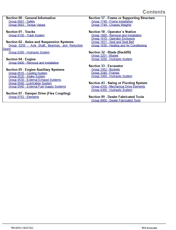 Download TM12870 John Deere 85G Excavator Workshop Repair Manual