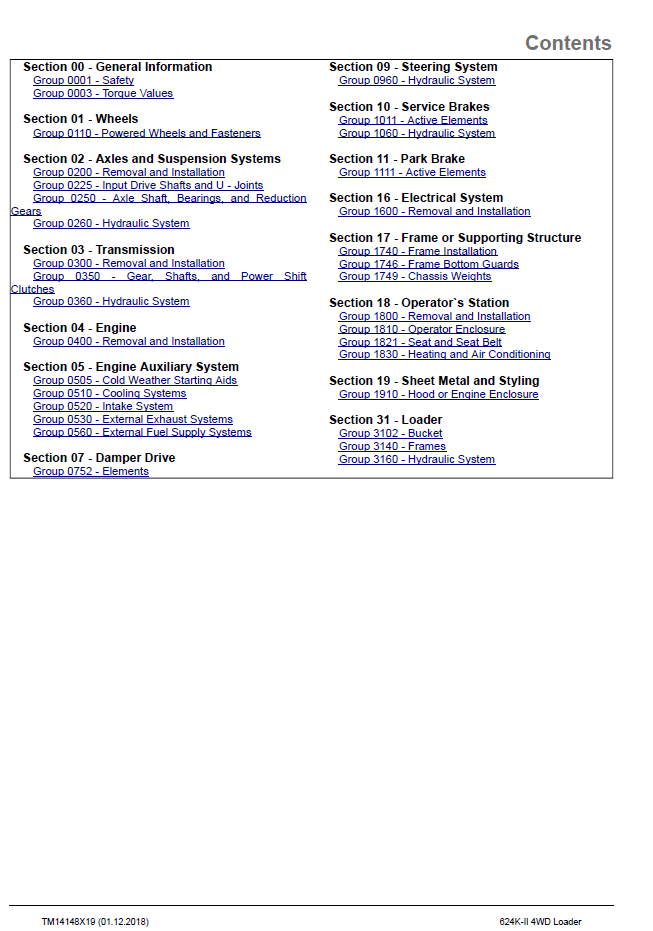 Download TM14148X19 John Deere 624K-II Loader Complete Repair Manual