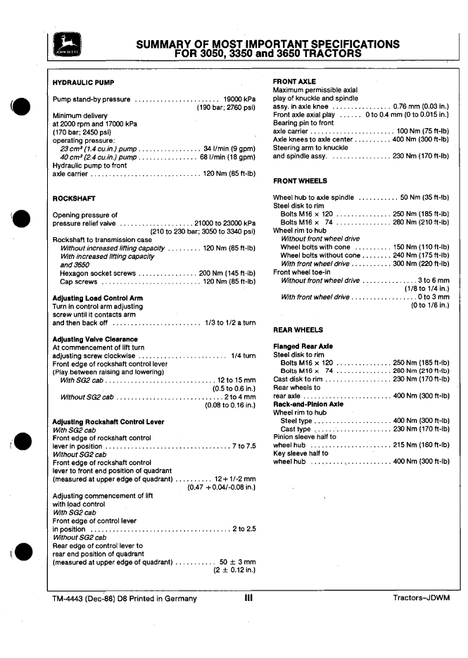Download TM4443 John Deere 3050, 3350, 3650 Tractor Manual PDF