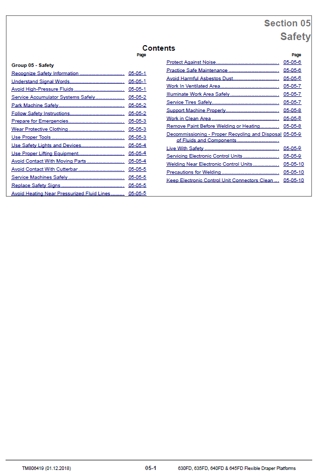 Download TM806419 John Deere Draper Platform Complete Repair Manual
