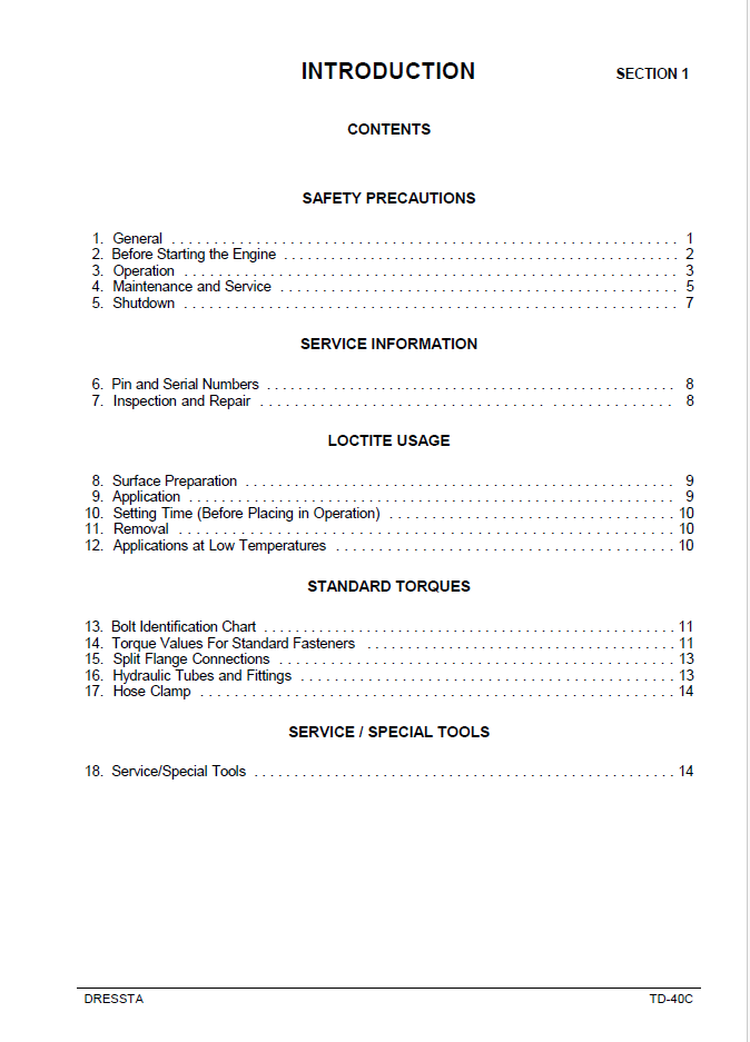 Dressta TD-40C Repair & Service Manual SMTD40C98-1E PDF