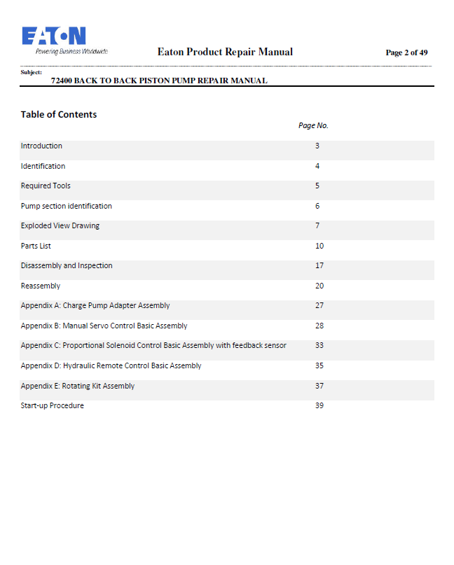 Eaton 72400 Back to Back Piston Pump Service & Repair Manual Download