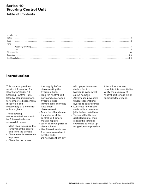 Eaton Char-Lynn Series 10 Steering Control Unit Repair Manual for Mustang 913306