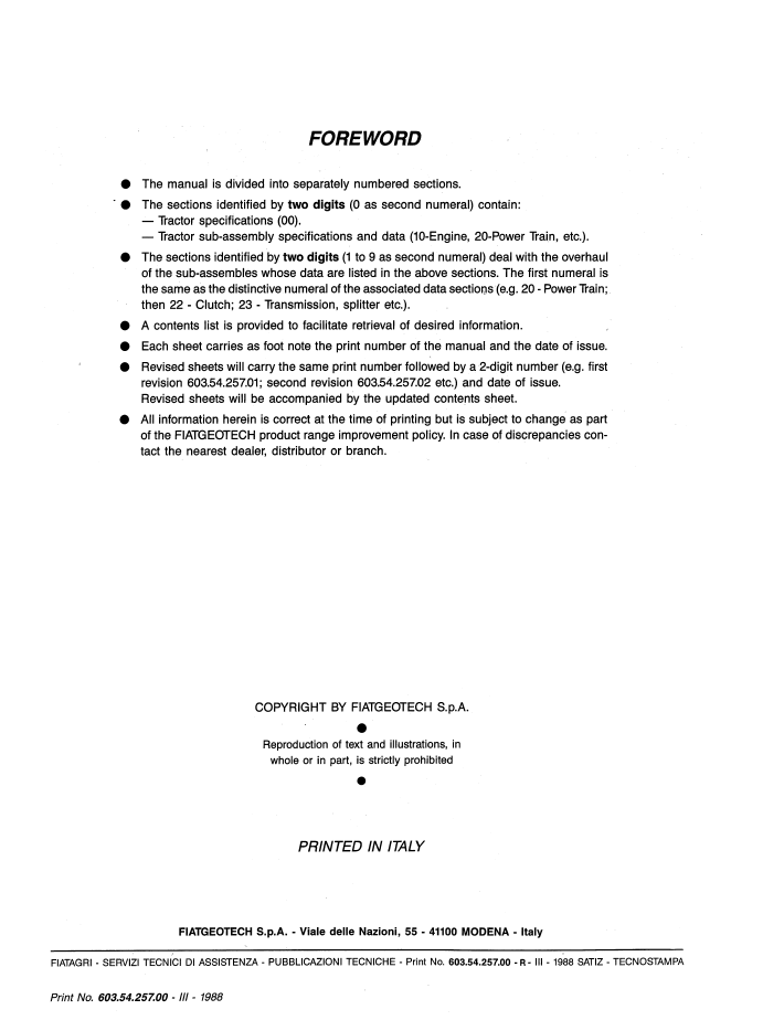Fiat 55-65, 60-65, 70-65 & 80-65 Tractor Service Manual 06910093