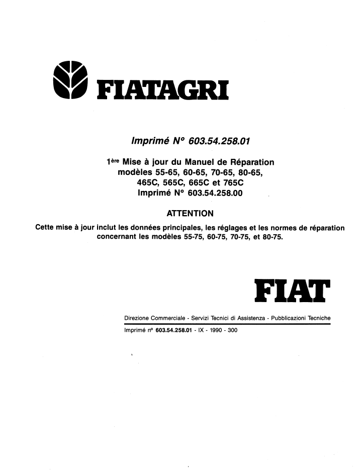 Fiat 55-75, 60-75, 70-75 & 80-75 Tractor Service Manual 06910097