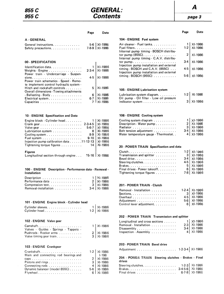 Fiat 855C, 85-55, 955C & 95-55 Tractor Repair Manual 06910092 PDF