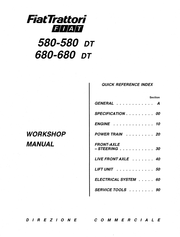 Fiat Trattori 580 DT 680 DT Tractor Workshop Service Manual 06910054