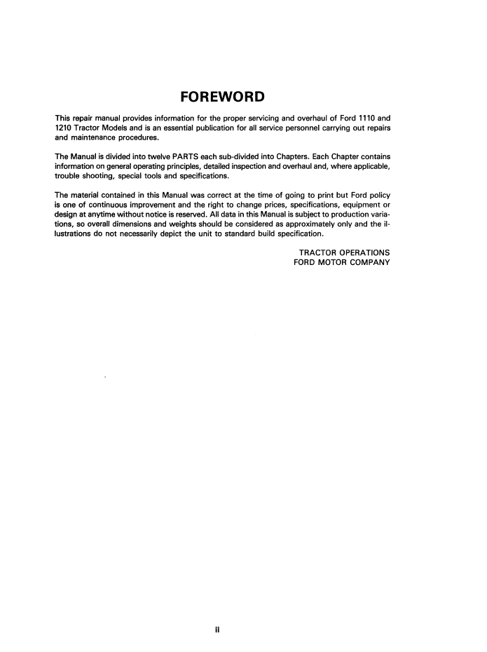 Ford 1110 1210 Tractor Repair Service Manual 42111020 PDF
