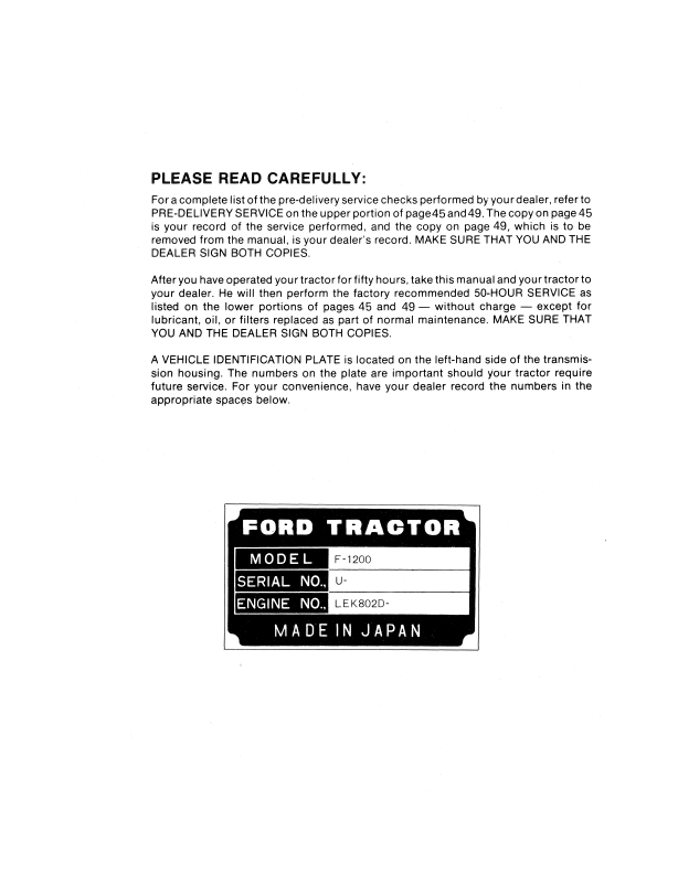Ford 1200 Tractor User Manual 42120010 PDF Download