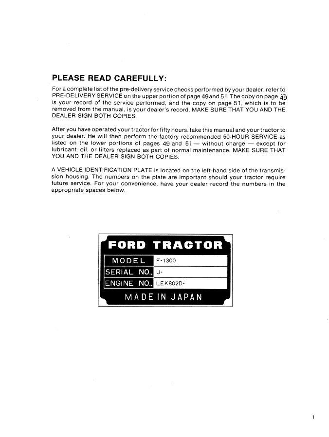 Ford 1300 Tractor Operator Manual 42130011 PDF Download
