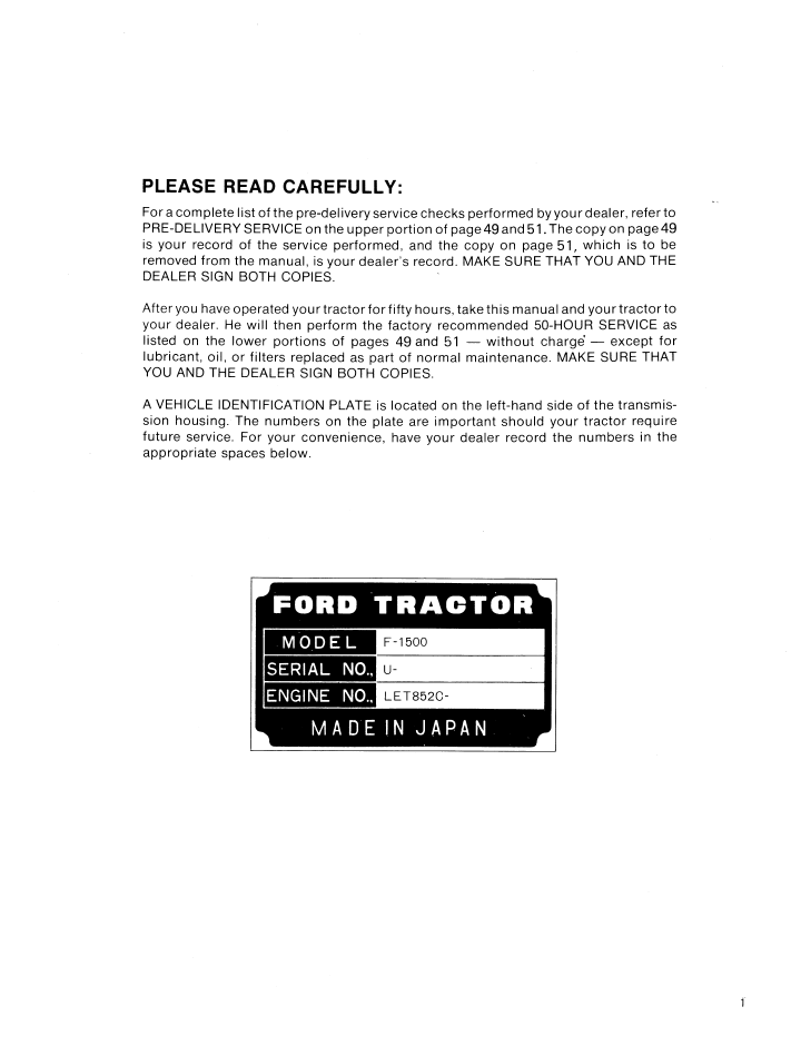 Ford 1500 Tractor Operator Manual 42150011 PDF Download