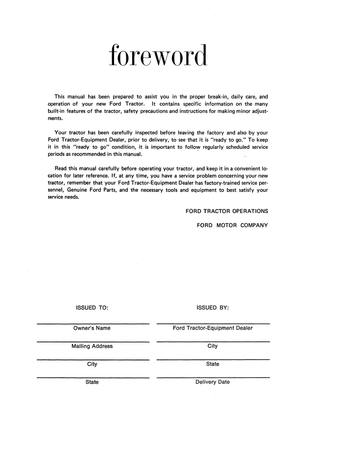 Ford 1600 Tractor Operator Manual 42160011 PDF Download