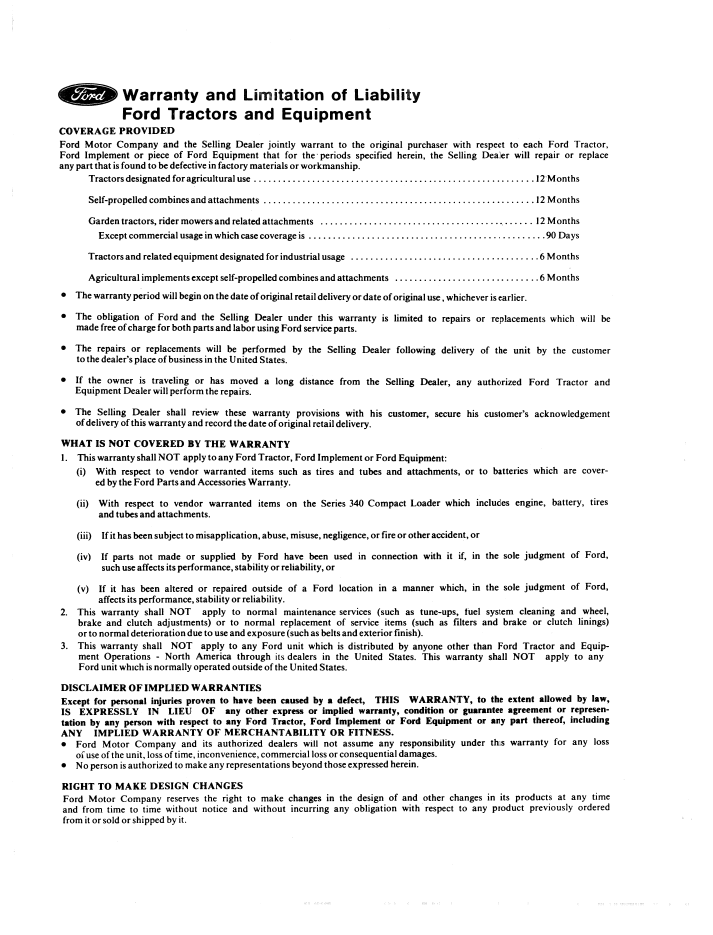 Ford 165 Lawn & Garden Tractor Operator Guide 42016510 PDF