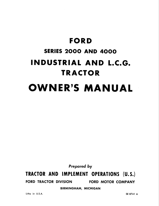 Ford 2000 4000 Industrial Tractor Operator Guide 42200021