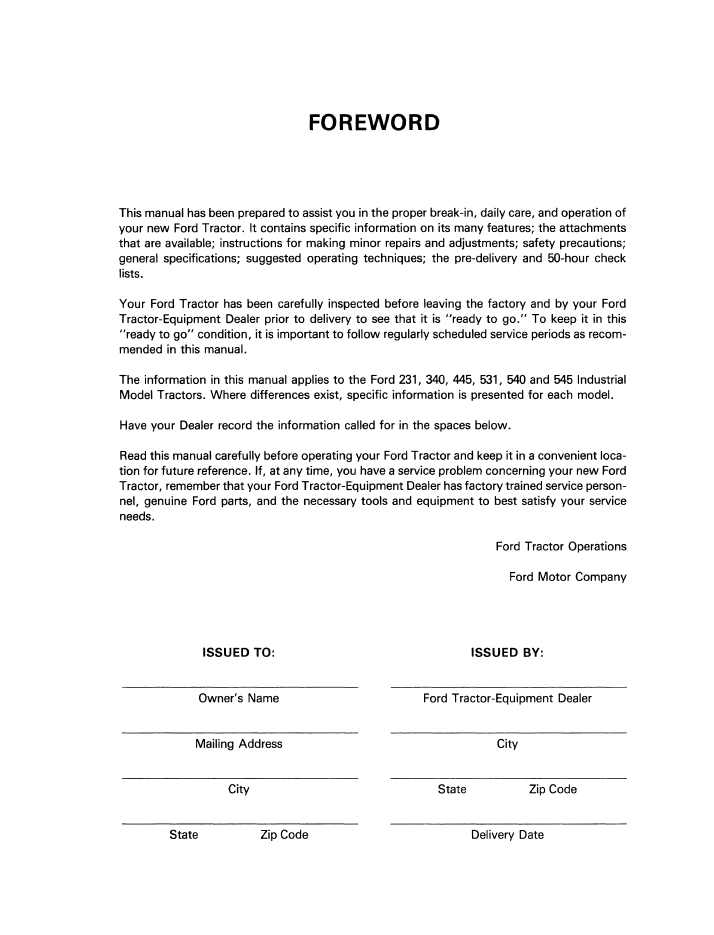 Ford 231 340 445 531 540 545 Tractor Manual PDF 42023160