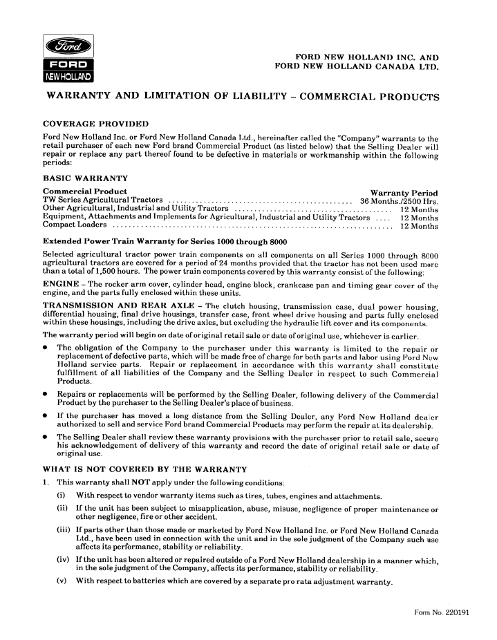 Ford 250C 260C Tractor Operator Manual PDF 42025020