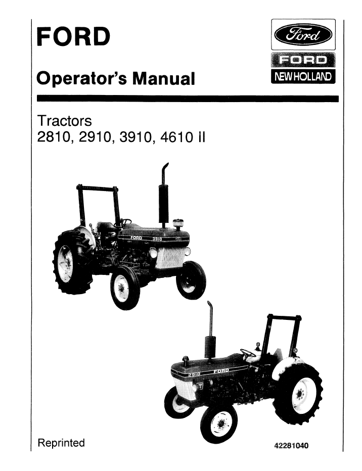 Ford 2810 2910 3910 4610 II Operator Manual 42281040 PDF