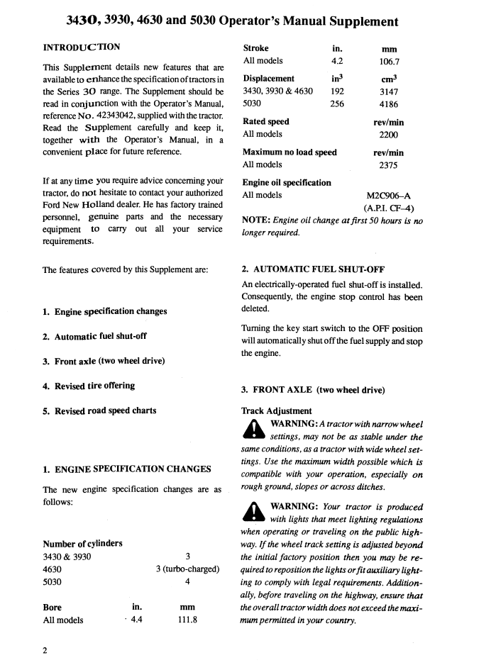 Ford 3430 3930 4630 5030 Cab Operator Supplement 42343043 PDF