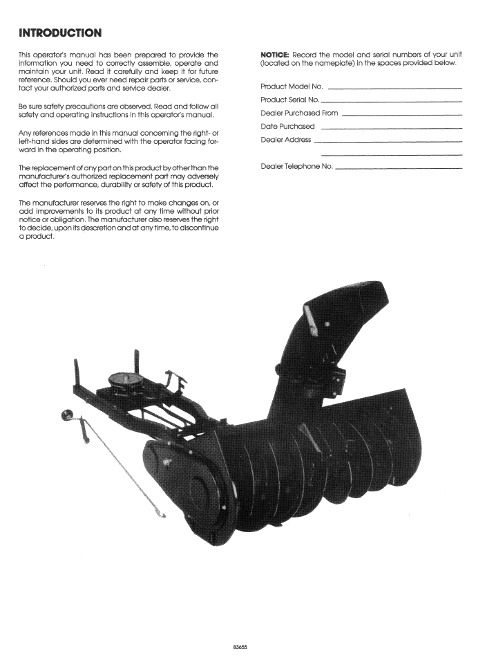 Ford 36 Snow Thrower Attachment YT 16 Tractor Operator Manual