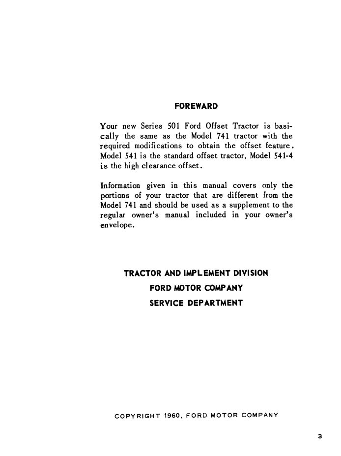 Ford 501 701 901 Tractor Operator Manual PDF 42070120