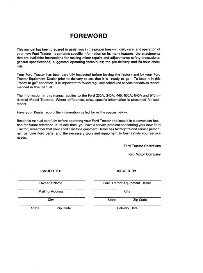 Ford 530A 540A 545 Tractor Operator Manual PDF 42023020