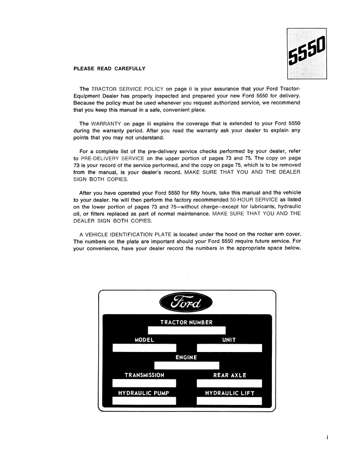 Ford 5550 Tractor Loader Backhoe Operator Manual 42555010 PDF