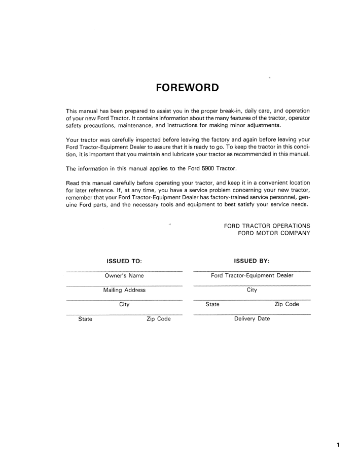 Ford 5900 Tractor Operator Manual 42590010 PDF