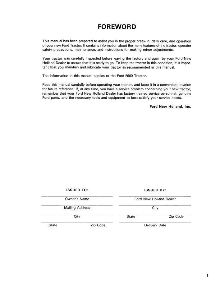 Ford 5900 Tractor Operator Manual 42590011 PDF