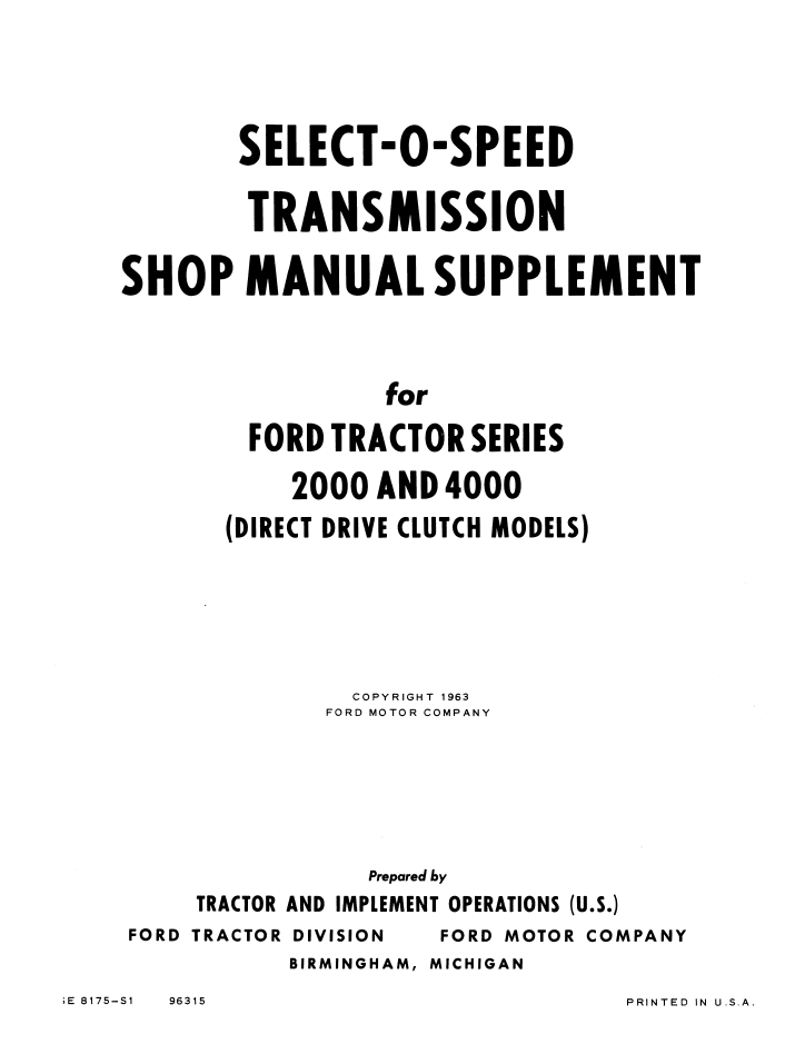 Ford 600 700 800 900 Tractor Series Workshop Manual 40060090 PDF