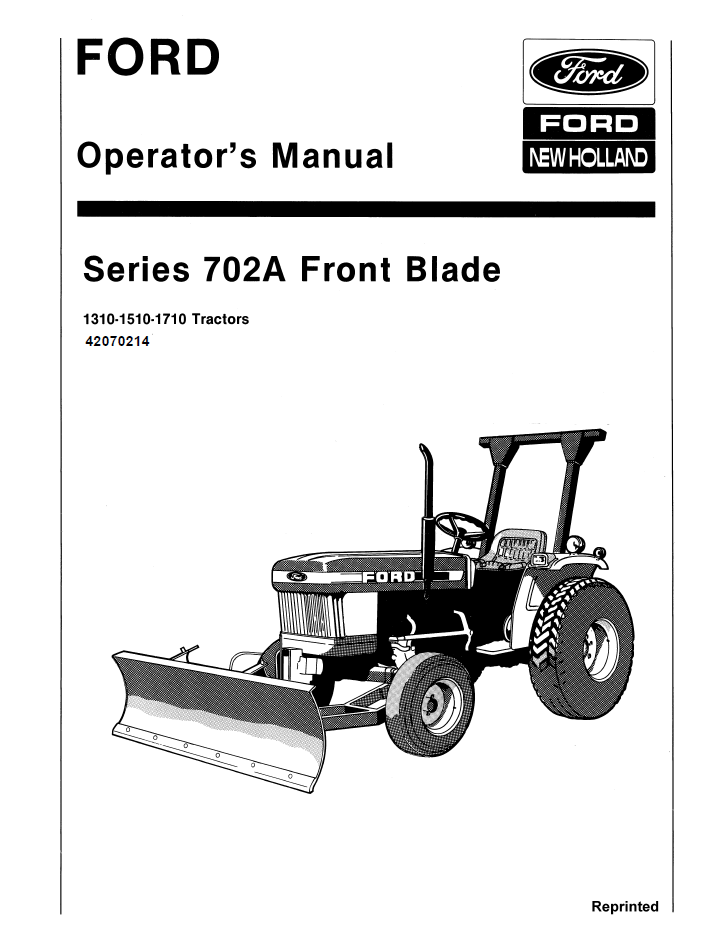 Ford 702A Front Blade 1310 1510 1710 Operator Manual 42070214