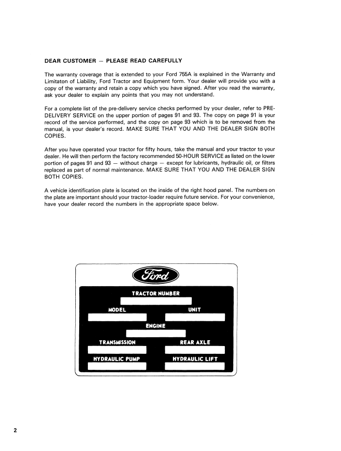 Ford 755A Tractor-Loader-Backhoe Operating Manual PDF
