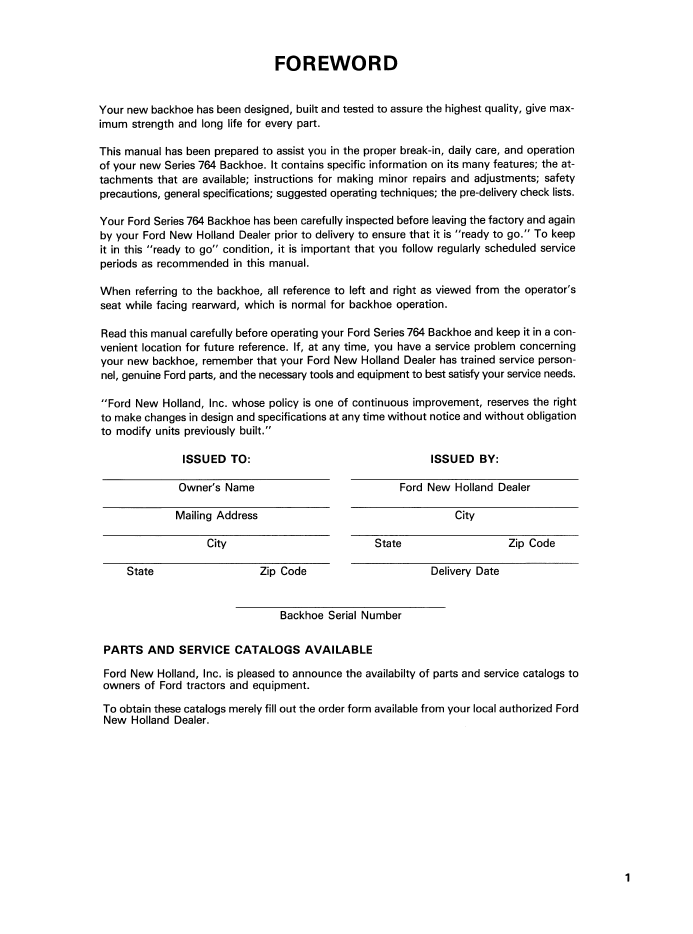 Ford 76A Backhoe Operator Manual for 345C 445C 545C PDF