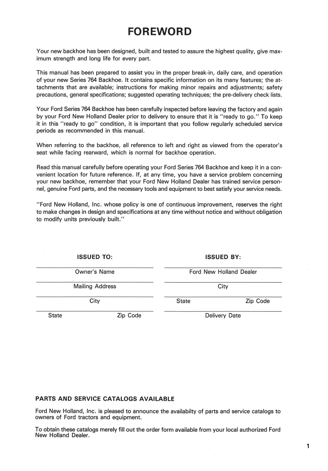 Ford 76A Backhoe Operator Manual for 445 445A 545 545A PDF