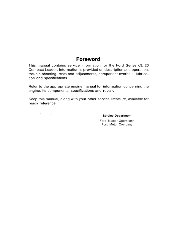 Ford CL-20 Compact Loader Service Manual 40002010 PDF