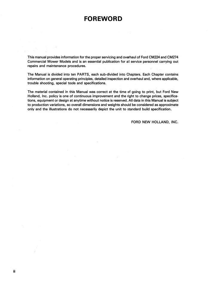 Ford CM224 CM274 Commercial Mowers Workshop Service Manual 40022420 PDF
