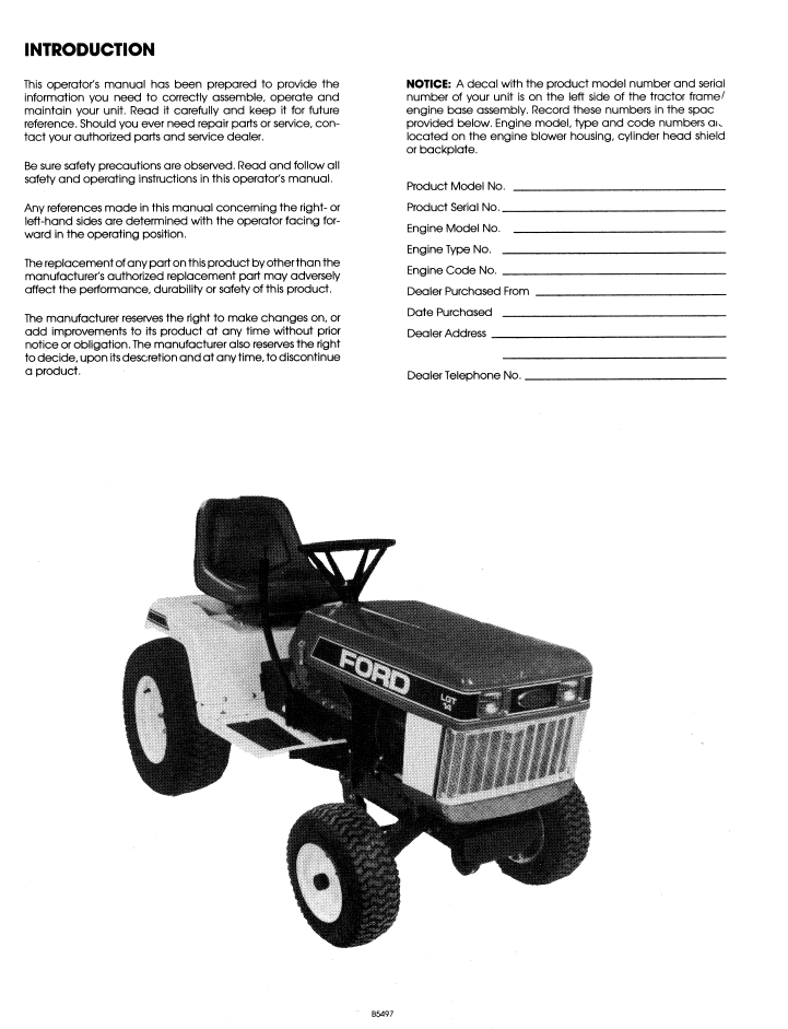 Ford LGT 14 Garden Tractor Operating Instructions Manual 42001411