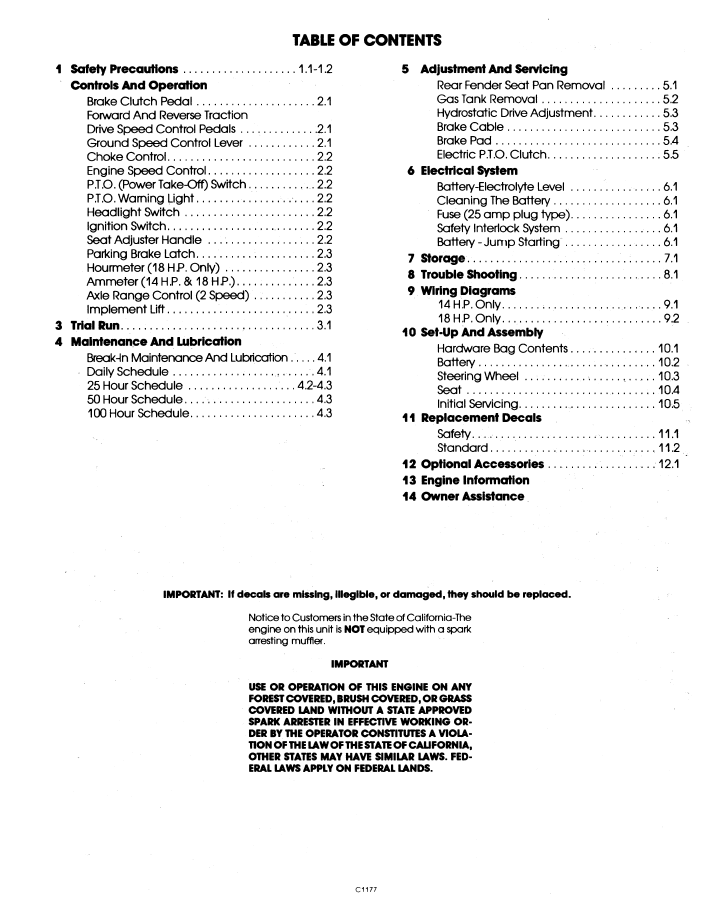 Ford New Holland LGT 14H 18H Garden Tractor Operating Manual 42641420