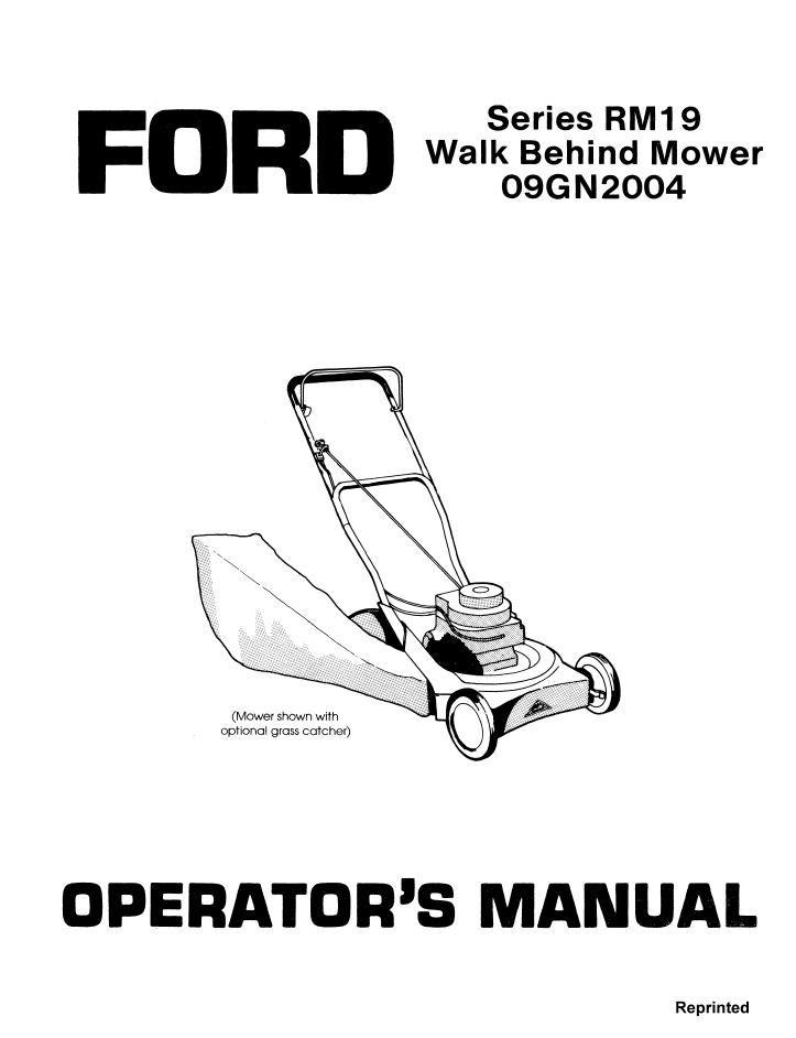 Ford RM19 Walk Behind Mower Operating Instructions Manual PDF 42001910