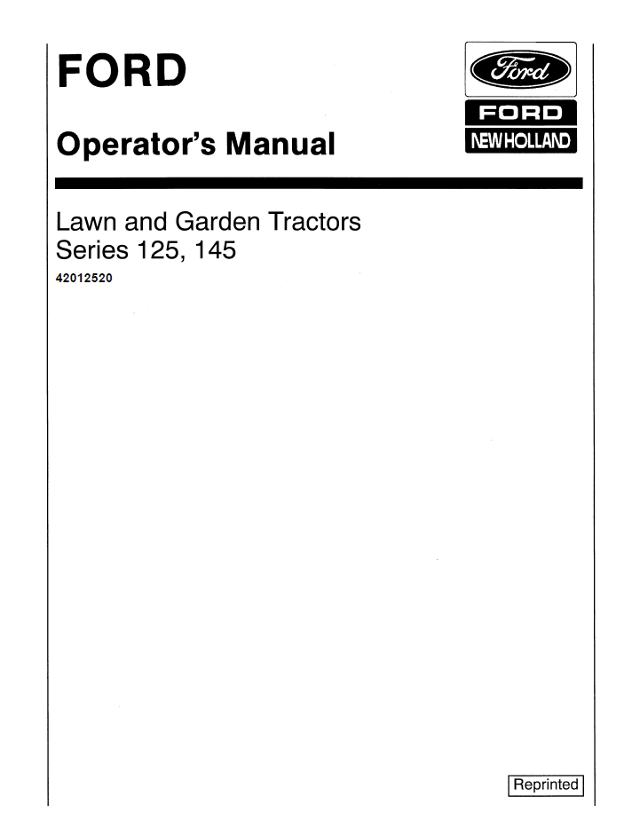 Ford Series 125 145 Lawn Garden Tractor Operator Manual 42012520 PDF