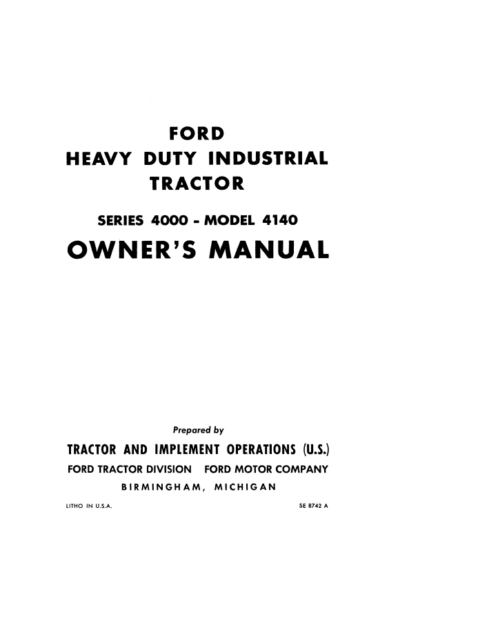 Ford Series 4000 Industrial Tractor Owner Manual 42400011 PDF