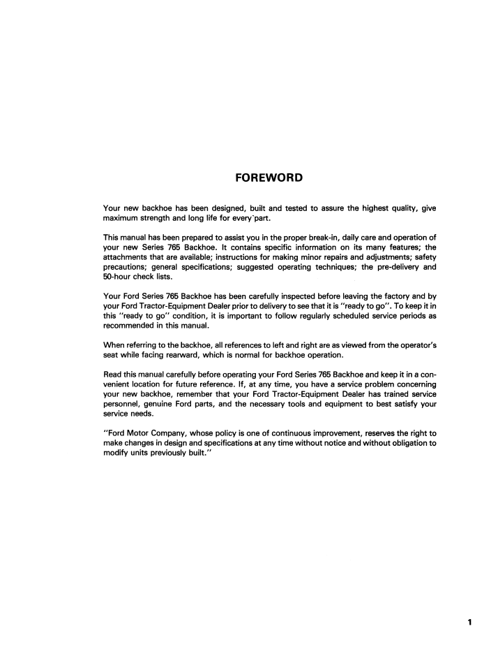 Ford Series 765 Backhoe Operator Manual PDF 42076510