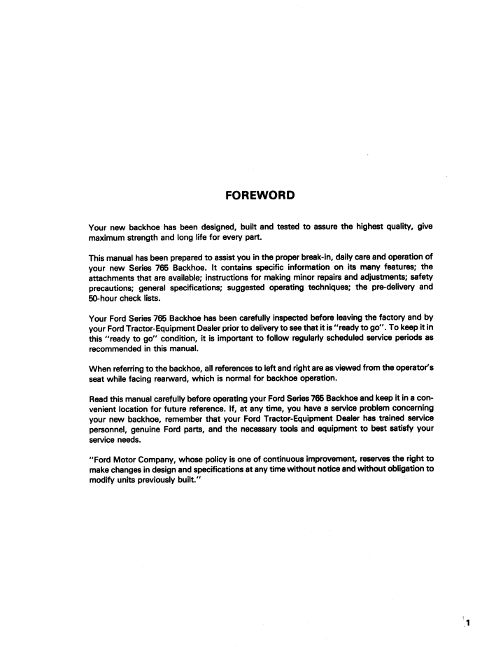 Ford Series 765 Backhoe Operator Manual PDF 42076512