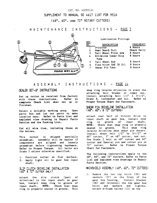 Ford Series 951 951A Rotary Cutter Operator Manual 42095120 PDF